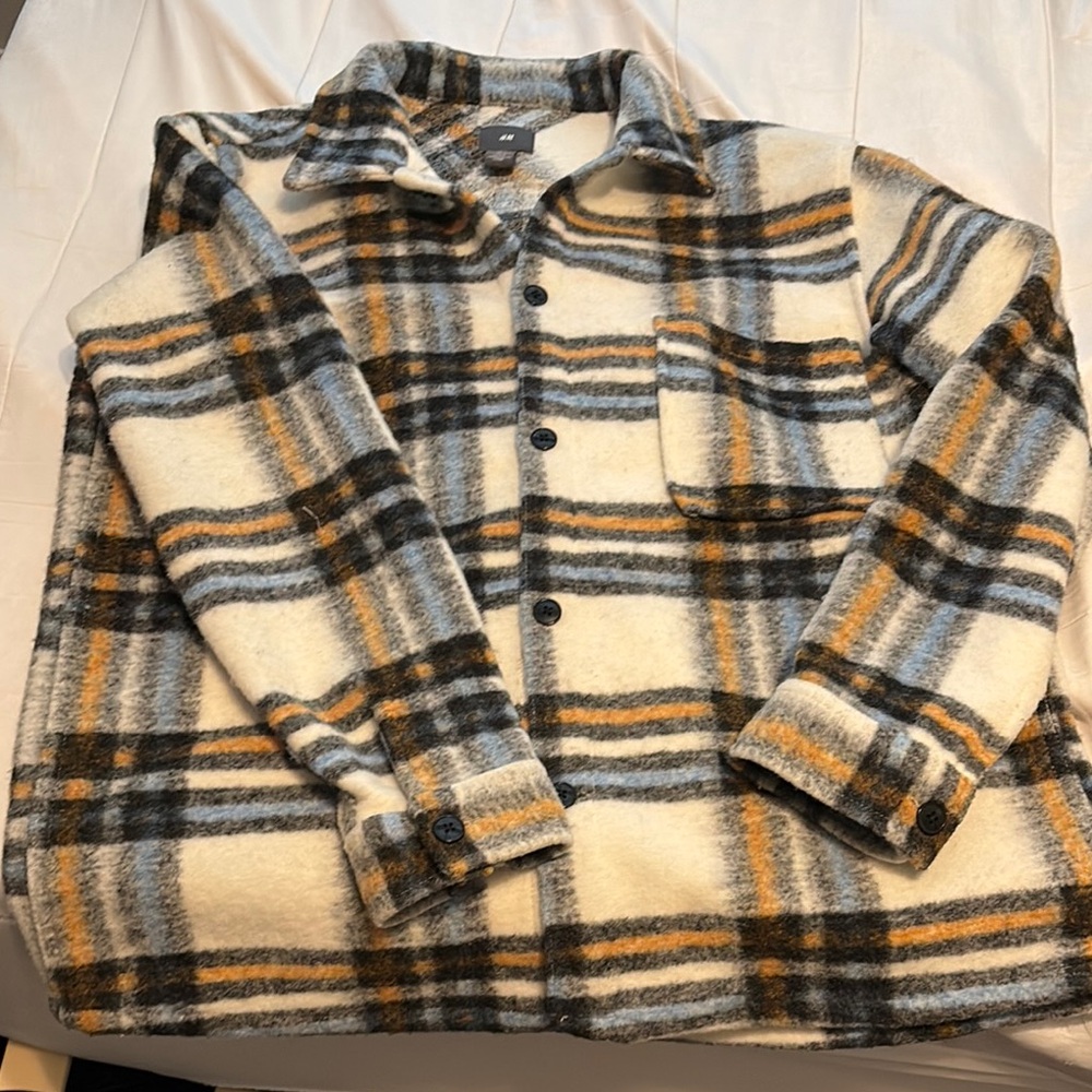 H&M White and Gray Shacket Cozy and Warm